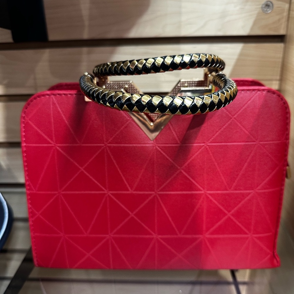 Elegant Red Handbag with Gold Accents